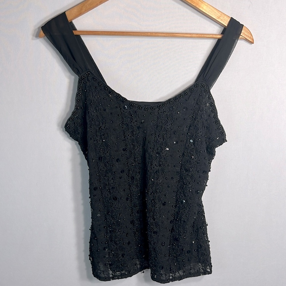 White House Black Market Black Sequin Tank Top Size S